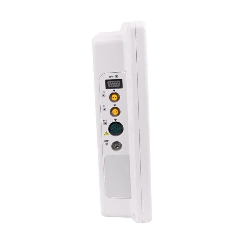 Side view of medical patient monitor with multiple input ports for emergency care